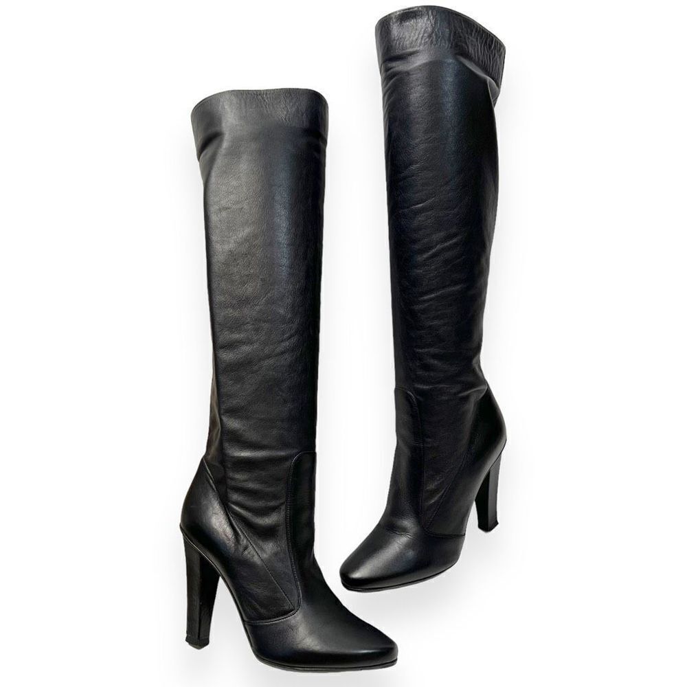 JIMMY CHOO HALLIE 100 Haywood Black Leather Knee High Boots Size 8 EU 38
